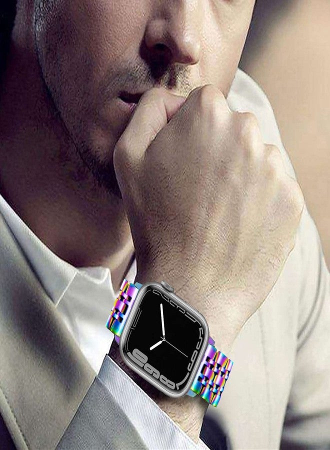 DEALELE Bands Compatible with iWatch 42mm 44mm 45mm 49mm, Solid Stainless Steel Metal Replacement Strap for Apple Watch Series 9/8 / 7/6 / 5/4 / 3 / SE/Ultra Women Men (Rainbow) - Image 4