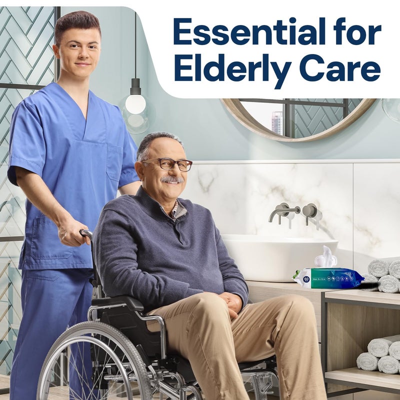 OPTEEL Adult Wipes For Elderly - 8"x13" Extra Large & Soft Wet Wipes for Adults Bathing - Incontinence Disposable Washcloths, Vitamin E & Aloe Infused for Men & Women 720ct (12 Packs of 60) - Image 2