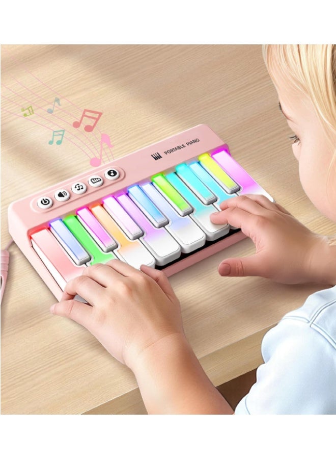 Kids Mini Piano Toy with Lighting Effects, Portable Travel Piano Keyboard Toddlers Musical Instrument Learning Toys, Music Interactive Birthday Gift for 3+ Year Old Children - Image 1