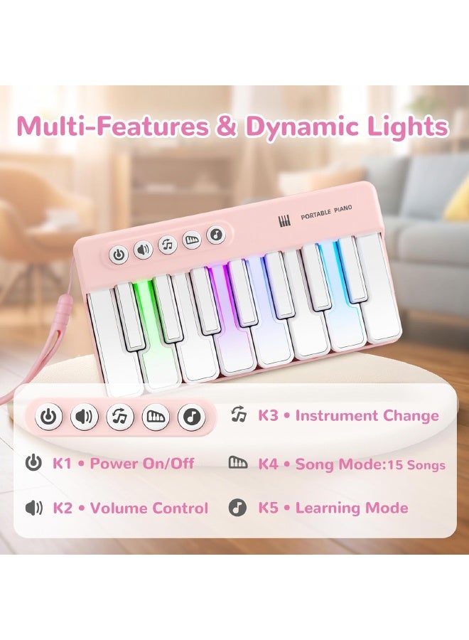 Kids Mini Piano Toy with Lighting Effects, Portable Travel Piano Keyboard Toddlers Musical Instrument Learning Toys, Music Interactive Birthday Gift for 3+ Year Old Children - Image 2