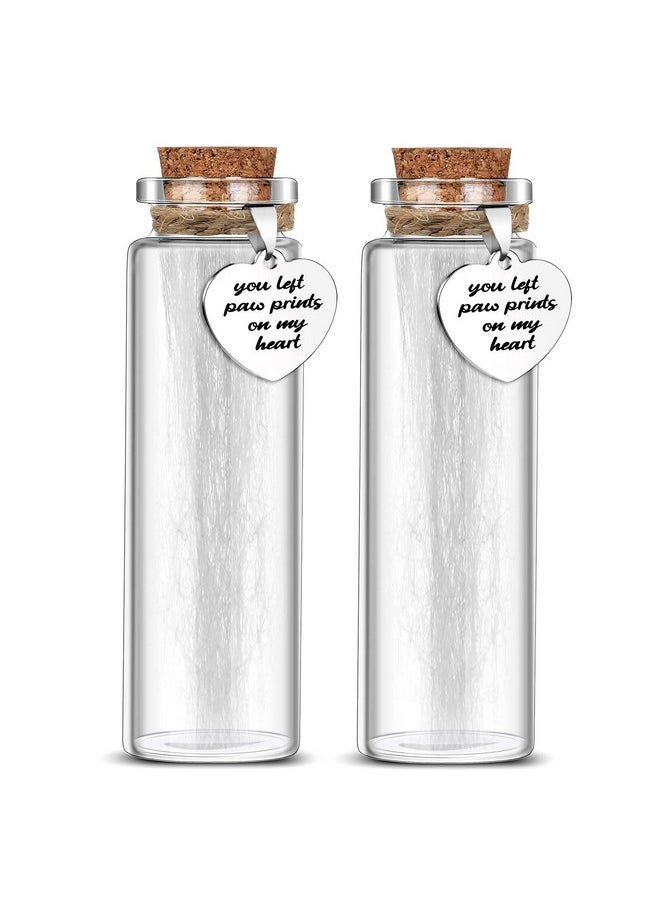 Nuenen Nuenen 2 Pcs Pet Hair Glass Memorial Bottle Dog Keepsake Memorial Pet Loss Memory Sympathy Gift Vials for Hair with Heart Shape Ornaments White Organza Bags Cat Keepsake Glass for Ashes Fur Urn  - Image 1