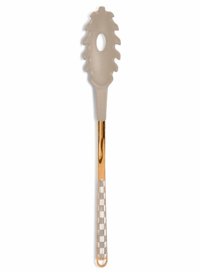 mackenzie childs MACKENZIE-CHILDS Kitchen Pasta Spoon, Silicone Spaghetti Spoon, Brown-and-White Mocha Check - Image 1