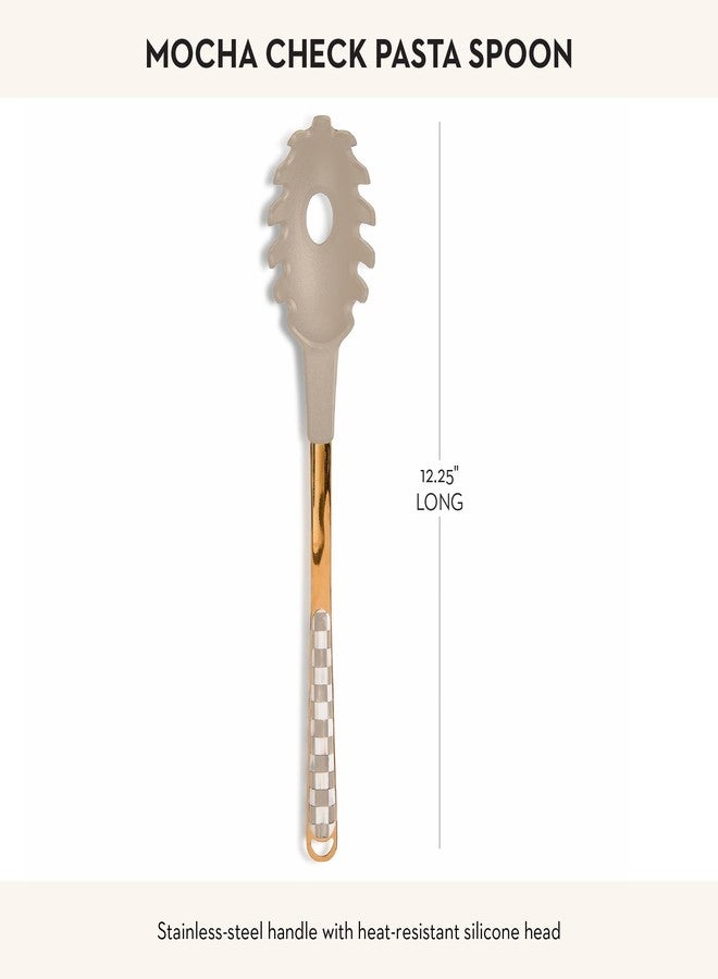 mackenzie childs MACKENZIE-CHILDS Kitchen Pasta Spoon, Silicone Spaghetti Spoon, Brown-and-White Mocha Check - Image 4