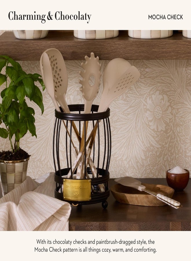 mackenzie childs MACKENZIE-CHILDS Kitchen Pasta Spoon, Silicone Spaghetti Spoon, Brown-and-White Mocha Check - Image 3
