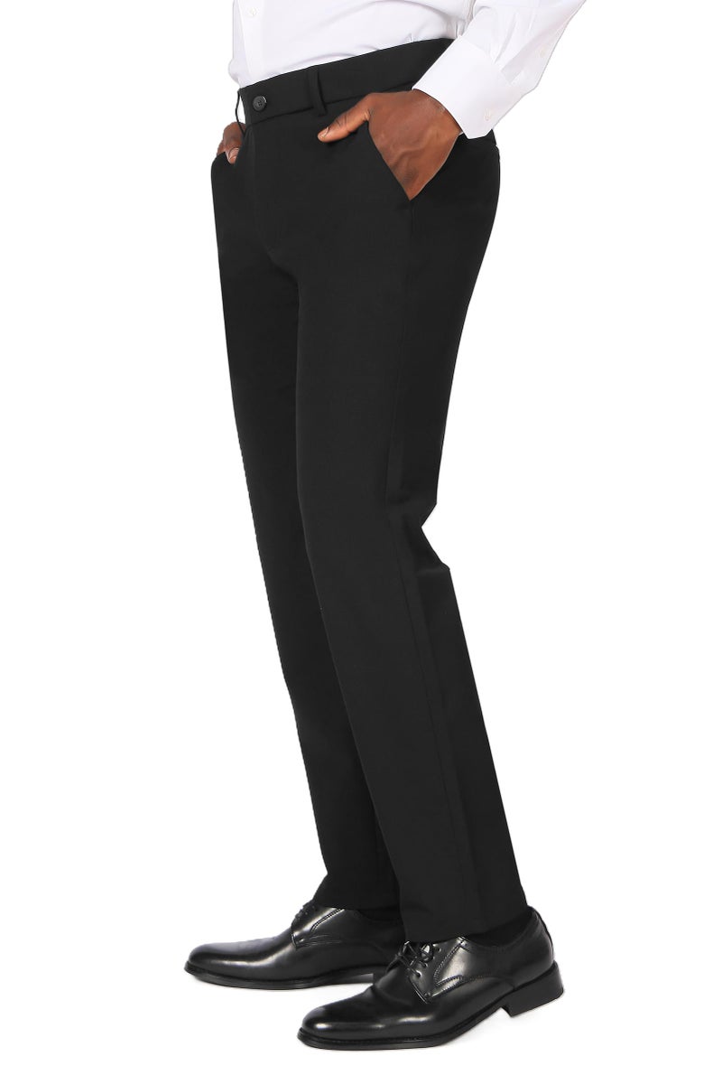 Plaid&Plain Men's Stretch Dress Pants Slim Fit Skinny Suit Pants 7101 Black 32W30L - Image 4