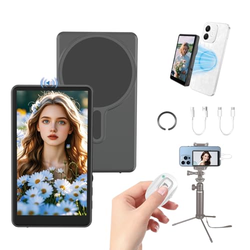 MGW Star Selfie Monitor Screen for iPhone, Built-in Speaker, Wireless Magnetic Selfie Screen for iPhone & Android, Back Camera Monitor with Remote Control for Selfie Vlog Live Stream TikTok (Grey) - Image 1