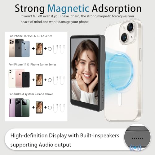 MGW Star Selfie Monitor Screen for iPhone, Built-in Speaker, Wireless Magnetic Selfie Screen for iPhone & Android, Back Camera Monitor with Remote Control for Selfie Vlog Live Stream TikTok (Grey) - Image 3