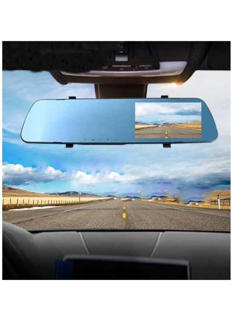 داش كام قياس 9.66 بوصة رؤية ليلية 1080 بكسل FHD شاشة لمس كاملة كاميرا احتياطية للرؤية الأمامية والخلفية للسيارات حلقة تسجيل وسائط البث 180 درجة زاوية واسعة للمساعدة في ركن السيارة مع كابل 10 أمتار - Image 1