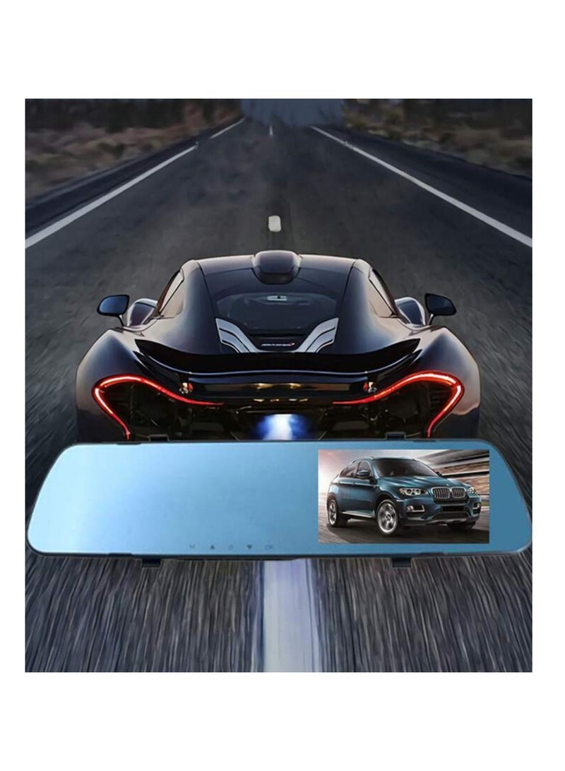 داش كام قياس 9.66 بوصة رؤية ليلية 1080 بكسل FHD شاشة لمس كاملة كاميرا احتياطية للرؤية الأمامية والخلفية للسيارات حلقة تسجيل وسائط البث 180 درجة زاوية واسعة للمساعدة في ركن السيارة مع كابل 10 أمتار - Image 5