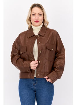 Women Solid Motorcycle Jacket, Brown