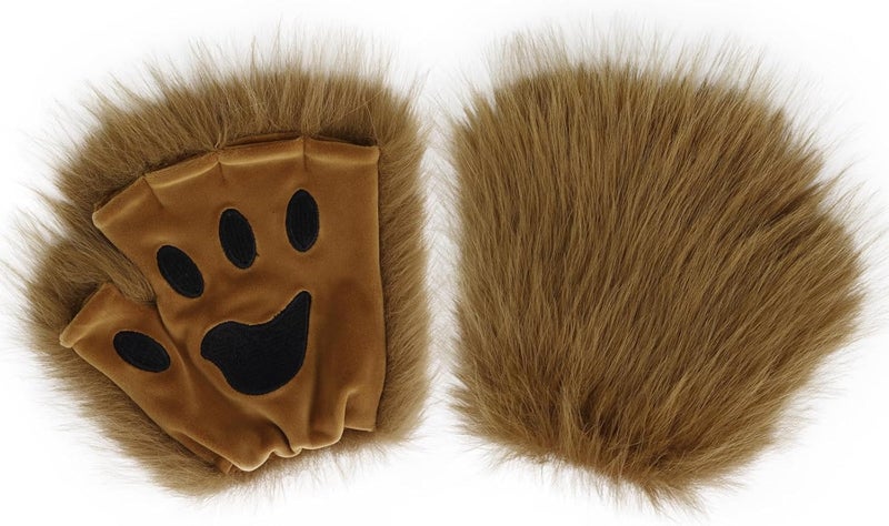 HAOAN Wolf Paw Gloves Faux Fur Cat Fingerless Mittens Winter Warm Cosplay Halloween Fancy Party Costume Accessories - Image 1
