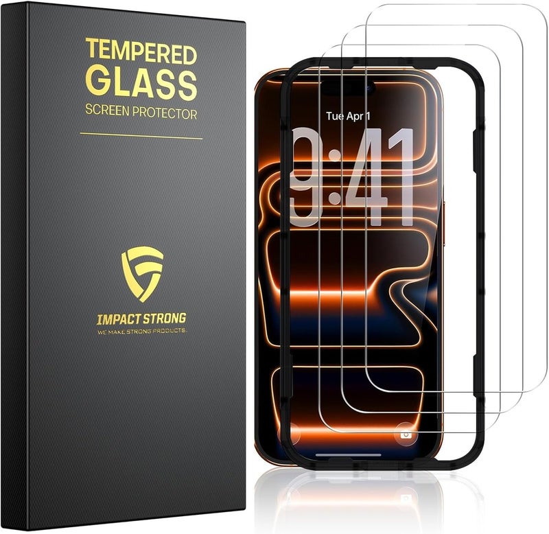 ImpactStrong 3-Pack Shatterproof Tempered Glass Screen Protector for iPhone 17 Pro [Easy Installation Frame] [Bubble Free] [9H Hardness] [Full Coverage] Case Friendly, 6.3 Inch - Image 1