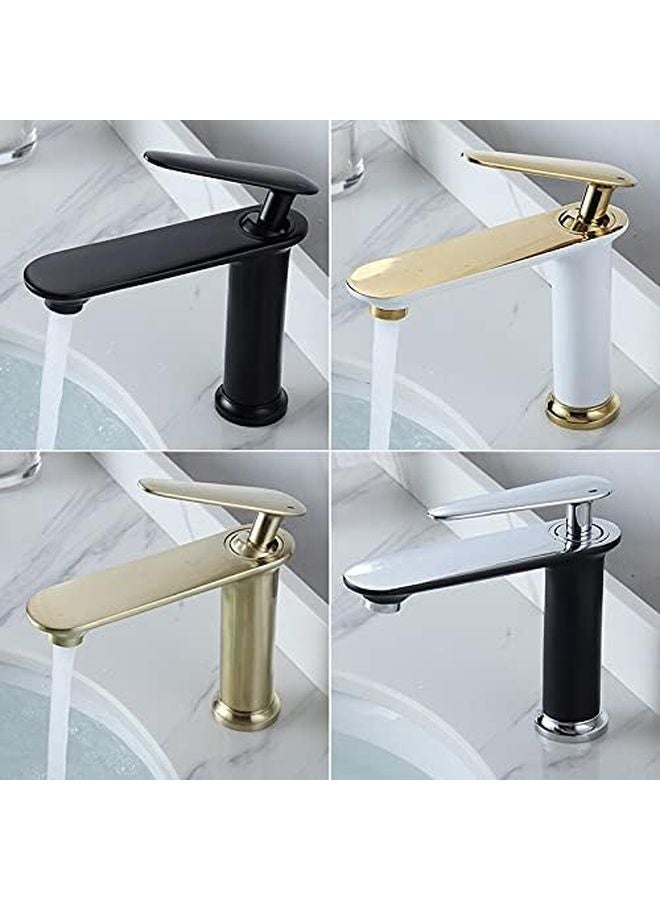 White and Gold Brushed Basin Faucet Bathroom Mixer Tap Hot and Cold Water - Image 3