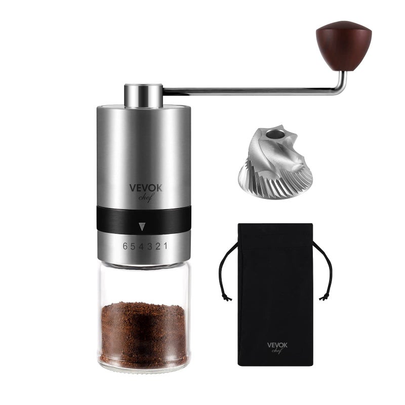 VEVOK CHEF VEVOK CHEF Manual Coffee Grinder Stainless Steel Burr Grinder 6 External Adjustable Setting Vintage Hand Coffee Grinder Portable Hand Crank Conical Coffee Bean Grinder Mill for HomeCamping 