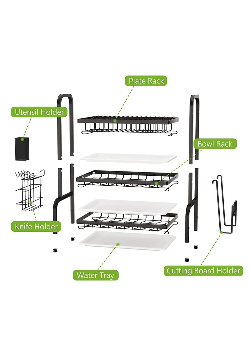 TYCOM Dish Drying Rack, 3-Tier Dish Rack Drainboard Set, Large Rust-Proof Dish Drainer with Drip Tray Knife Holder, Cutting Board Holder for Kitchen Dish Strainers Dish Dryer Rack for Cou - Image 4