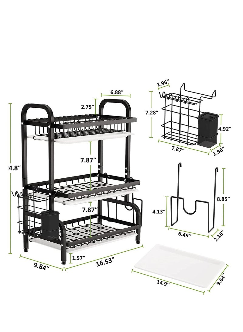 TYCOM Dish Drying Rack, 3-Tier Dish Rack Drainboard Set, Large Rust-Proof Dish Drainer with Drip Tray Knife Holder, Cutting Board Holder for Kitchen Dish Strainers Dish Dryer Rack for Cou - Image 5