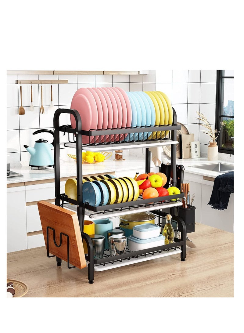 TYCOM Dish Drying Rack, 3-Tier Dish Rack Drainboard Set, Large Rust-Proof Dish Drainer with Drip Tray Knife Holder, Cutting Board Holder for Kitchen Dish Strainers Dish Dryer Rack for Cou - Image 3