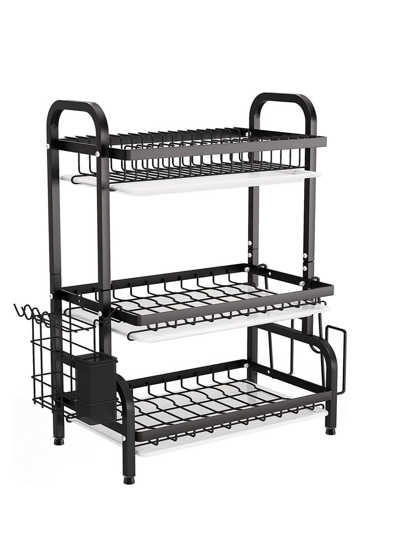 TYCOM Dish Drying Rack, 3-Tier Dish Rack Drainboard Set, Large Rust-Proof Dish Drainer with Drip Tray Knife Holder, Cutting Board Holder for Kitchen Dish Strainers Dish Dryer Rack for Cou - Image 1
