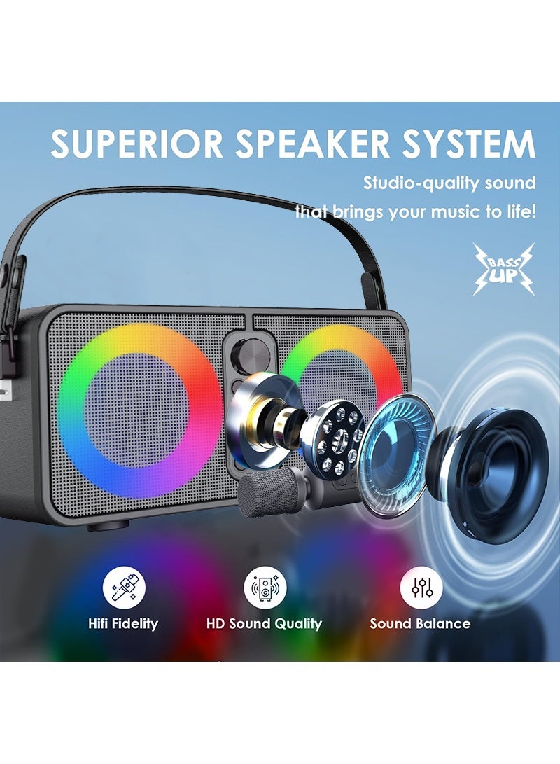 SU.YOSD Karaoke Machine, Portable Bluetooth Speaker with 2 Wireless Microphone for Adults & Kids with Disco LED Lights, Karaoke Speaker with PA System Supports USB/TF/AUX for Home Party (Black)  - Image 2