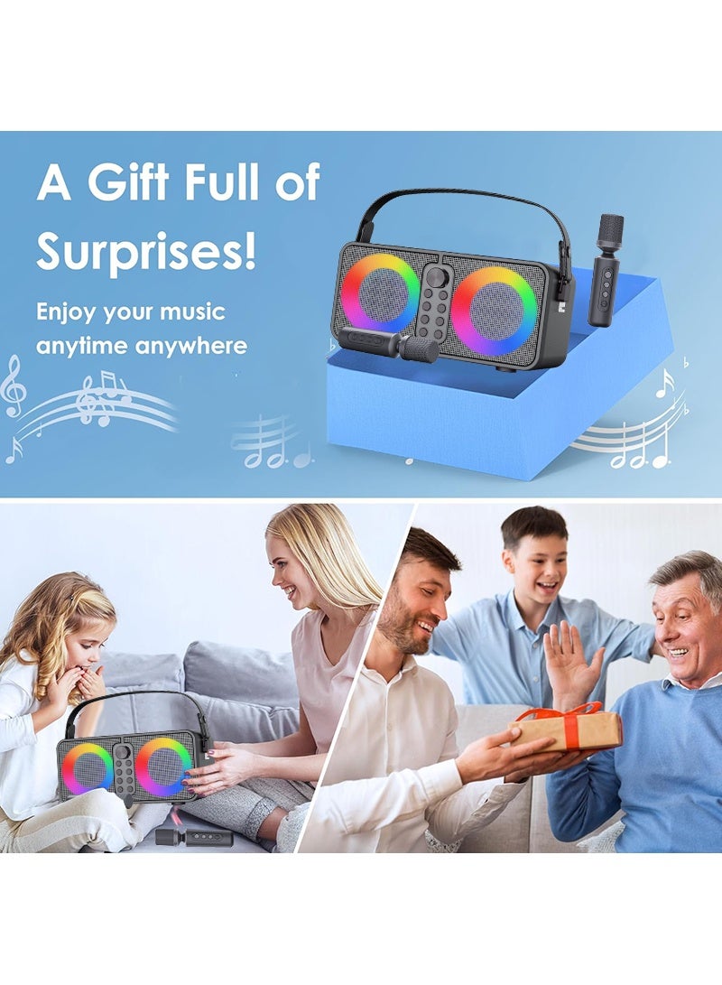 SU.YOSD Karaoke Machine, Portable Bluetooth Speaker with 2 Wireless Microphone for Adults & Kids with Disco LED Lights, Karaoke Speaker with PA System Supports USB/TF/AUX for Home Party (Black)  - Image 3