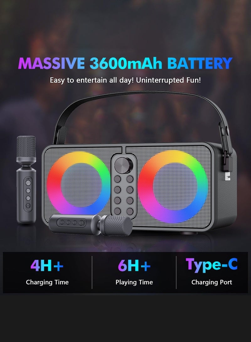 سو.يوسد جهاز كاريوكي، مكبر صوت بلوتوث محمول مع 2 ميكروفون لاسلكي للبالغين والأطفال مع أضواء LED ديسكو، مكبر صوت كاريوكي مع نظام PA يدعم USB/TF/AUX للحفلات المنزلية (أسود) - Image 3