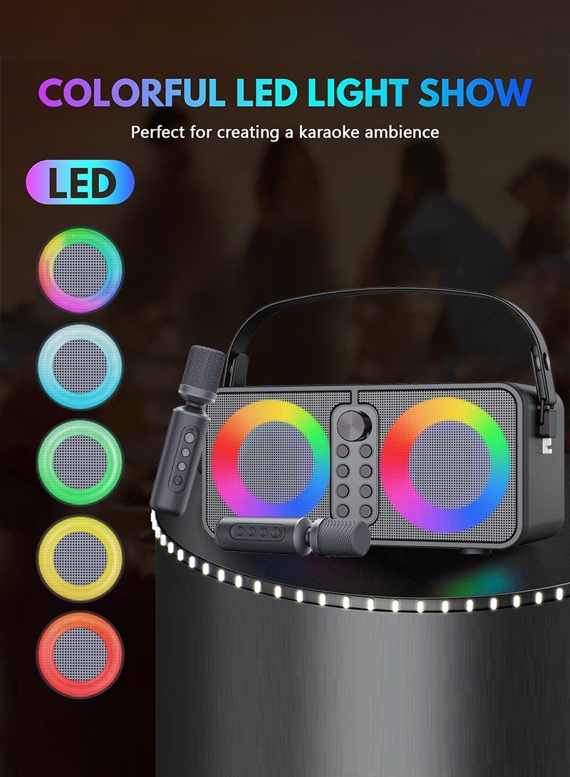 سو.يوسد جهاز كاريوكي، مكبر صوت بلوتوث محمول مع 2 ميكروفون لاسلكي للبالغين والأطفال مع أضواء LED ديسكو، مكبر صوت كاريوكي مع نظام PA يدعم USB/TF/AUX للحفلات المنزلية (أسود) - Image 4