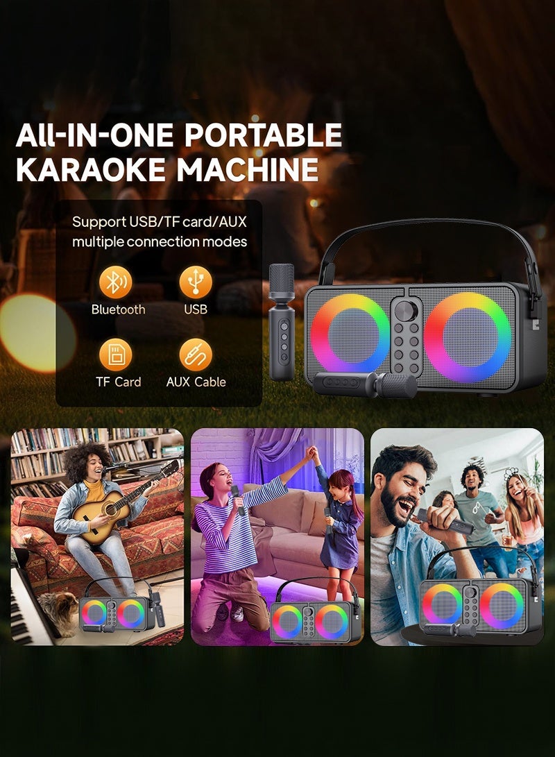 سو.يوسد جهاز كاريوكي، مكبر صوت بلوتوث محمول مع 2 ميكروفون لاسلكي للبالغين والأطفال مع أضواء LED ديسكو، مكبر صوت كاريوكي مع نظام PA يدعم USB/TF/AUX للحفلات المنزلية (أسود) - Image 5
