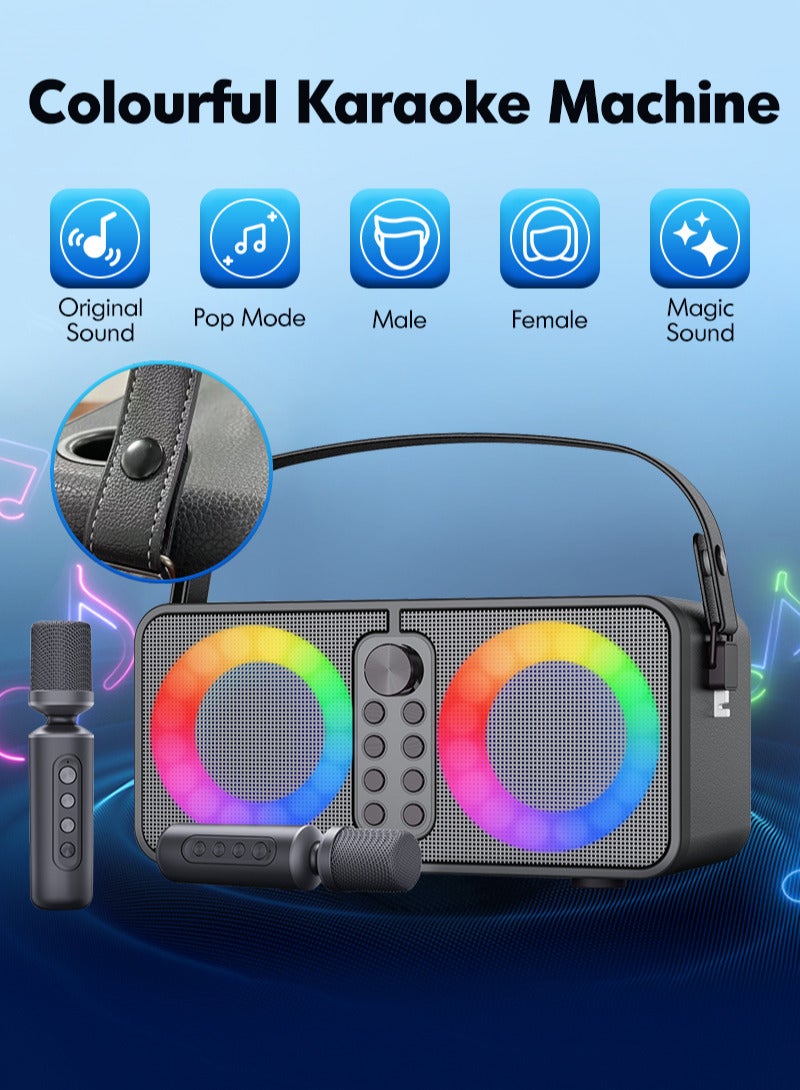 سو.يوسد جهاز كاريوكي، مكبر صوت بلوتوث محمول مع 2 ميكروفون لاسلكي للبالغين والأطفال مع أضواء LED ديسكو، مكبر صوت كاريوكي مع نظام PA يدعم USB/TF/AUX للحفلات المنزلية (أسود) - Image 1