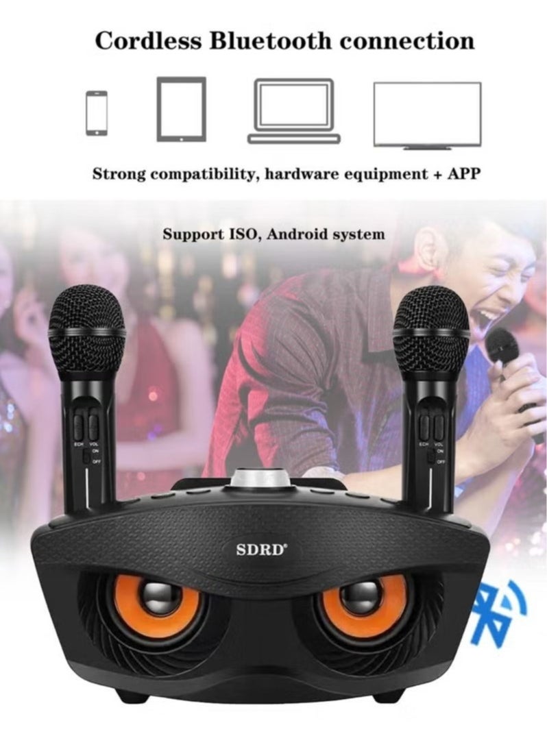 SDRD - SD-306 Portable Karaoke Speaker Machine Wireless Bluetooth  with 2 Microphones Black - Image 1