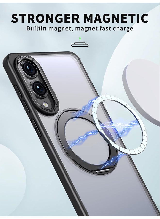 إكس ليفيل جراب لهاتف سامسونج S25 Edge، متوافق مع MagSafe، غطاء خلفي مغناطيسي دوار شفاف غير لامع مقاوم للصدمات مع مغناطيس قوي، جراب هاتف رفيع ورفيع يوفر حماية كاملة، مصنوع من مادة TPU الناعمة لهاتف Galaxy S25 Edge للرجال والنساء (أسود) - Image 3