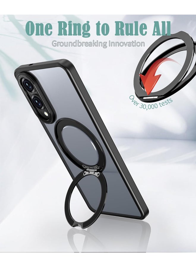 إكس ليفيل جراب لهاتف سامسونج S25 Edge، متوافق مع MagSafe، غطاء خلفي مغناطيسي دوار شفاف غير لامع مقاوم للصدمات مع مغناطيس قوي، جراب هاتف رفيع ورفيع يوفر حماية كاملة، مصنوع من مادة TPU الناعمة لهاتف Galaxy S25 Edge للرجال والنساء (أسود) - Image 4