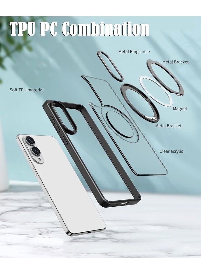 إكس ليفيل جراب لهاتف سامسونج S25 Edge، متوافق مع MagSafe، غطاء خلفي مغناطيسي دوار شفاف غير لامع مقاوم للصدمات مع مغناطيس قوي، جراب هاتف رفيع ورفيع يوفر حماية كاملة، مصنوع من مادة TPU الناعمة لهاتف Galaxy S25 Edge للرجال والنساء (أسود) - Image 5