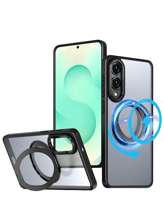 إكس ليفيل جراب لهاتف سامسونج S25 Edge، متوافق مع MagSafe، غطاء خلفي مغناطيسي دوار شفاف غير لامع مقاوم للصدمات مع مغناطيس قوي، جراب هاتف رفيع ورفيع يوفر حماية كاملة، مصنوع من مادة TPU الناعمة لهاتف Galaxy S25 Edge للرجال والنساء (أسود) - Image 1