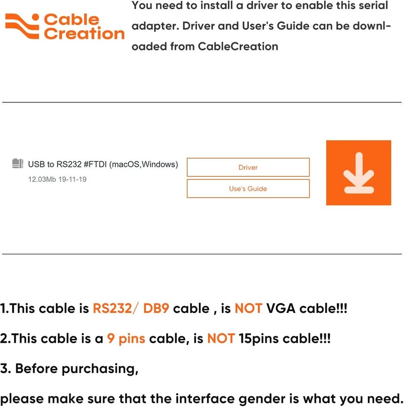 CableCreation USB to RS232 Adapter with FTDI Chipset, USB 2.0 Male to RS232 Female DB9 Serial Converter for Cashier Register, Modem, Scanner, Industriual Machinery, CNC and Above,Black - Image 3