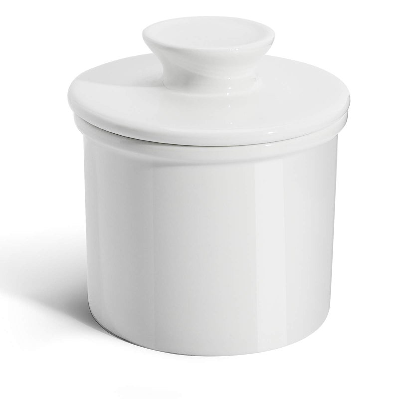 Sweese French Butter Dish Butter Crock for Counter with Water Line for Fresh Spreadable Butter French Butter Keeper with Lid Housewarming Gift For The One Who Has It All White