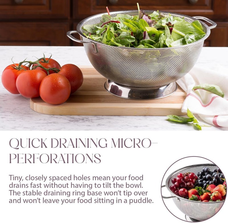 Bellemain Colander for Kitchen – 5 Qt Stainless Steel Strainer with Handle - 18/8 Pasta Strainer Bowl for Pasta, Spaghetti, Vegetables, Fruit, and Pot Draining - Stainless Steel Colander - Image 3