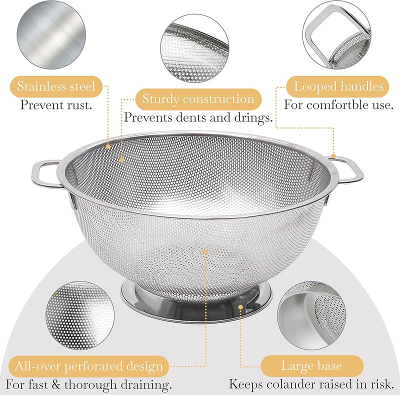 Bellemain Colander for Kitchen – 5 Qt Stainless Steel Strainer with Handle - 18/8 Pasta Strainer Bowl for Pasta, Spaghetti, Vegetables, Fruit, and Pot Draining - Stainless Steel Colander - Image 4