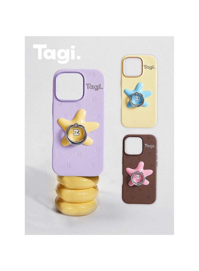 Tagi. "tapi Star" Diamond Ring Rotating Stand Leather Embossed Small Flower Starfish Phone Case Hazelnut Berry Iphone Compatible 16promax - Image 2