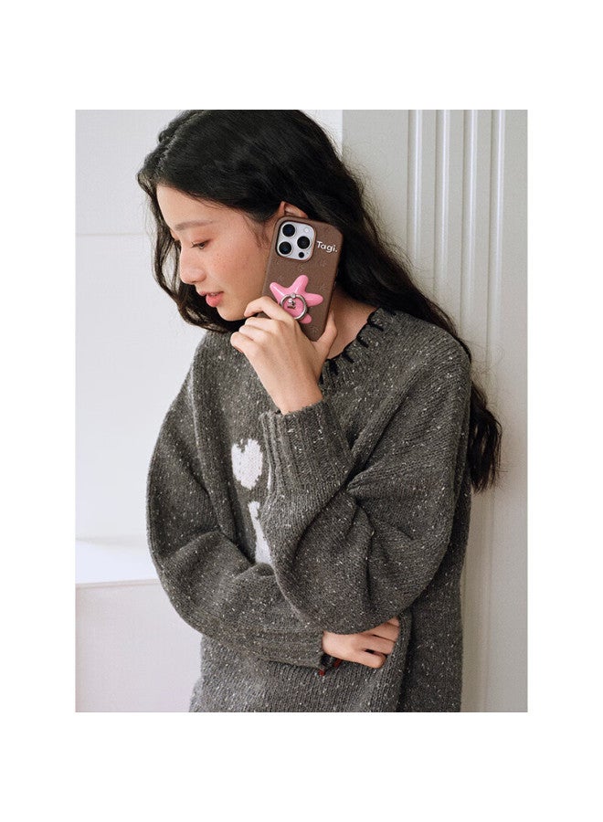 Tagi. "tapi Star" Diamond Ring Rotating Stand Leather Embossed Small Flower Starfish Phone Case Hazelnut Berry Iphone Compatible 16promax - Image 3