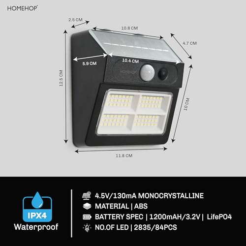 Homehop Solar Lights for Wall Security Motion Sensor Waterproof 84 LED Lamp Automatic Outdoor for Home, Compound Wall,Garden, Pathway (3.2V/1200Mah). - Image 2