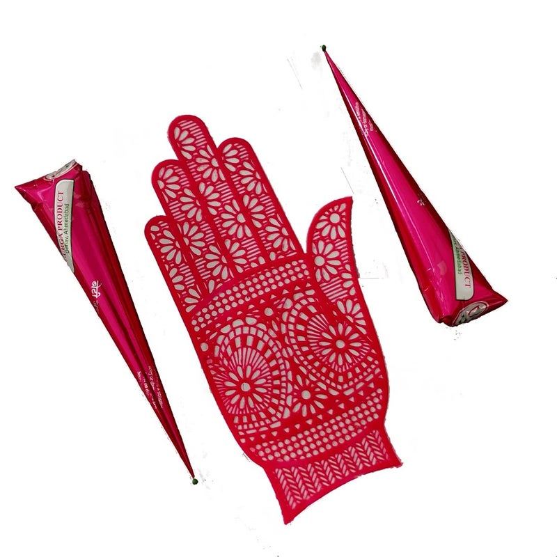 SENECIO 3Pc Set Henna Mehendi Cone With Reusable Rubber Stencil Washable Stick On Bridal Tattoo ArabicIndian Traditional Mix Designs Combo - Image 3