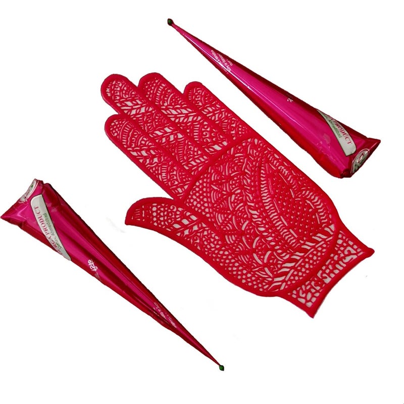 SENECIO 3Pc Set Henna Mehendi Cone With Reusable Rubber Stencil Washable Stick On Bridal Tattoo ArabicIndian Traditional Mix Designs Combo - Image 4