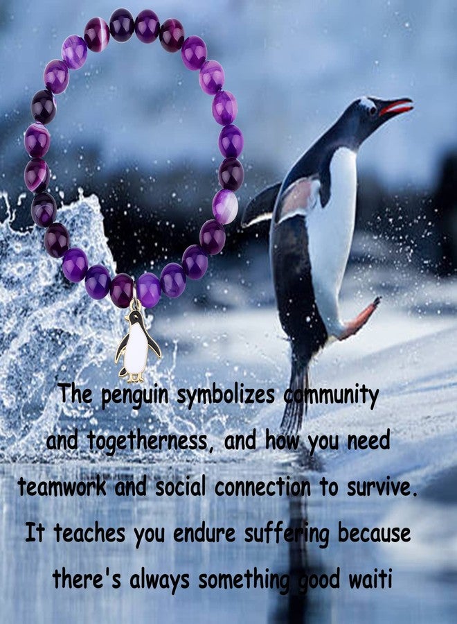 PARTNER Penguin Bracelet Penguin Gifts Inspirational Penguin Gifts for Penguin Lover Friend Couple (Amethyst Beads Penguin Bracelet) - Image 5