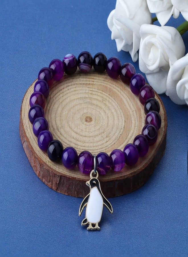 PARTNER Penguin Bracelet Penguin Gifts Inspirational Penguin Gifts for Penguin Lover Friend Couple (Amethyst Beads Penguin Bracelet) - Image 4