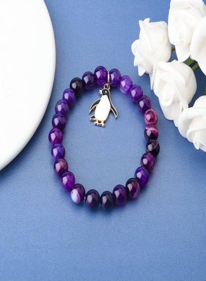 PARTNER Penguin Bracelet Penguin Gifts Inspirational Penguin Gifts for Penguin Lover Friend Couple (Amethyst Beads Penguin Bracelet) - Image 3
