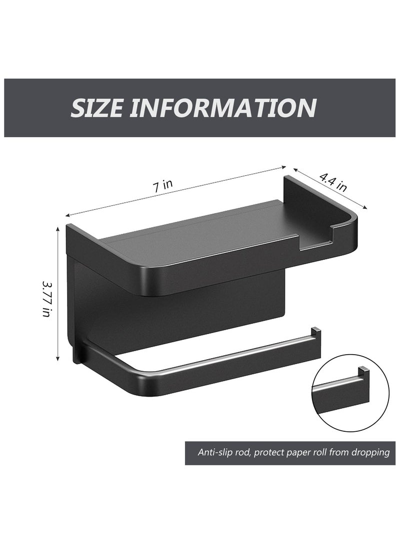 Generic Toilet Paper Holder, Stick on Toilet Paper Roll Holder with Shelf, Self-Adhesive Modern Toilet Paper Holder for Bathroom, Washroom (Black), Multipurpose Tissue Roll Holder  - Image 2