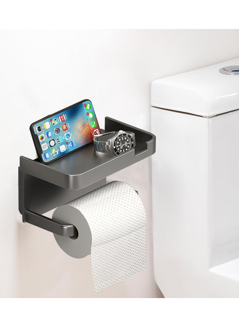 Generic Toilet Paper Holder, Stick on Toilet Paper Roll Holder with Shelf, Self-Adhesive Modern Toilet Paper Holder for Bathroom, Washroom (Black), Multipurpose Tissue Roll Holder  - Image 3