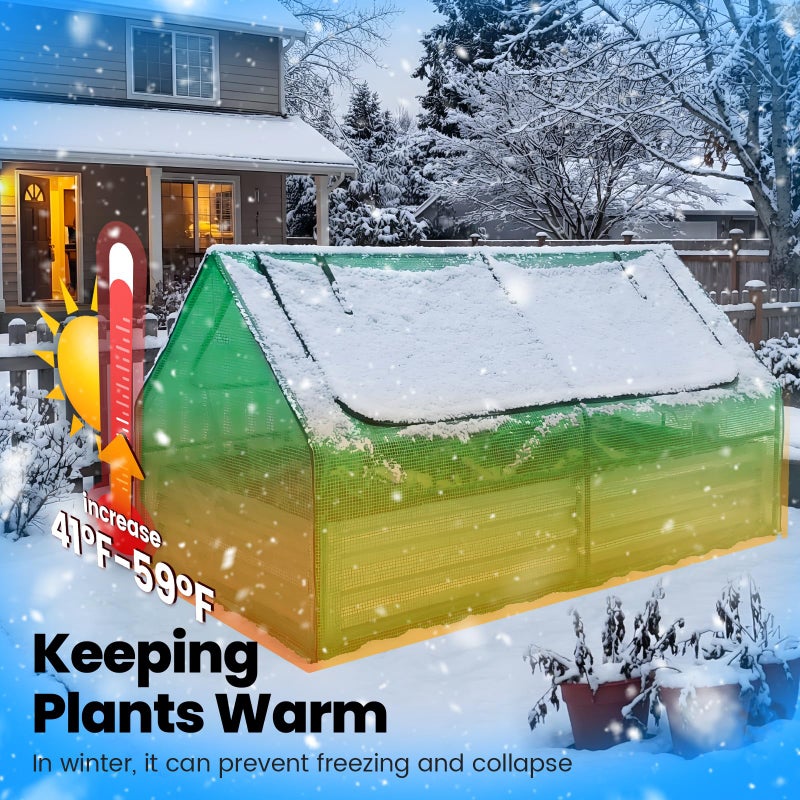 Quictent 6x3x1ft Galvanized Raised Garden Bed with Cover Metal Planter Bottomless Box w/ 2 Large Screen Windows Mini Greenhouse 20pcs T-Tags 1 Pair Gloves Outdoor Growing Vegetables (Green) - Image 4