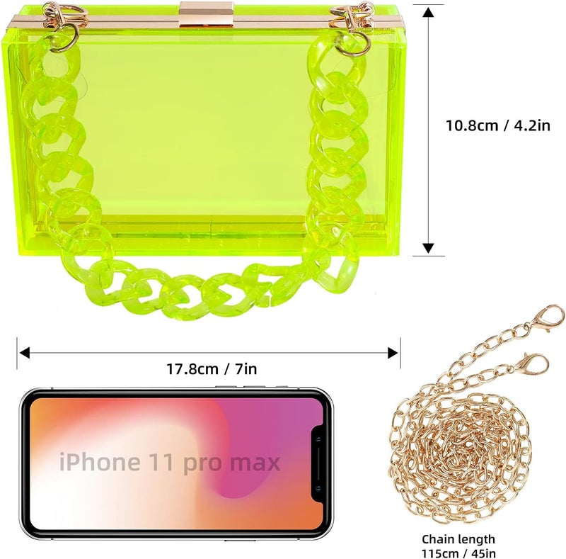 WJCD Women Clear Purse Acrylic Box Clutch Handbag, Small Transparent Crossbody Evening Bag Stadium Approved Gold Chain Strap - Image 2