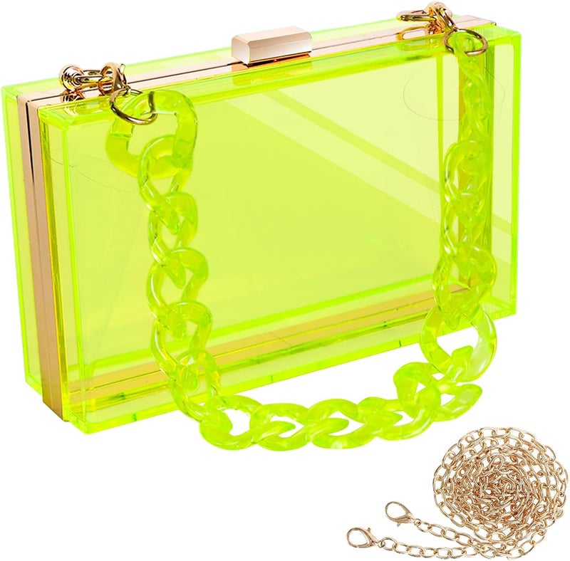 WJCD Women Clear Purse Acrylic Box Clutch Handbag, Small Transparent Crossbody Evening Bag Stadium Approved Gold Chain Strap - Image 1